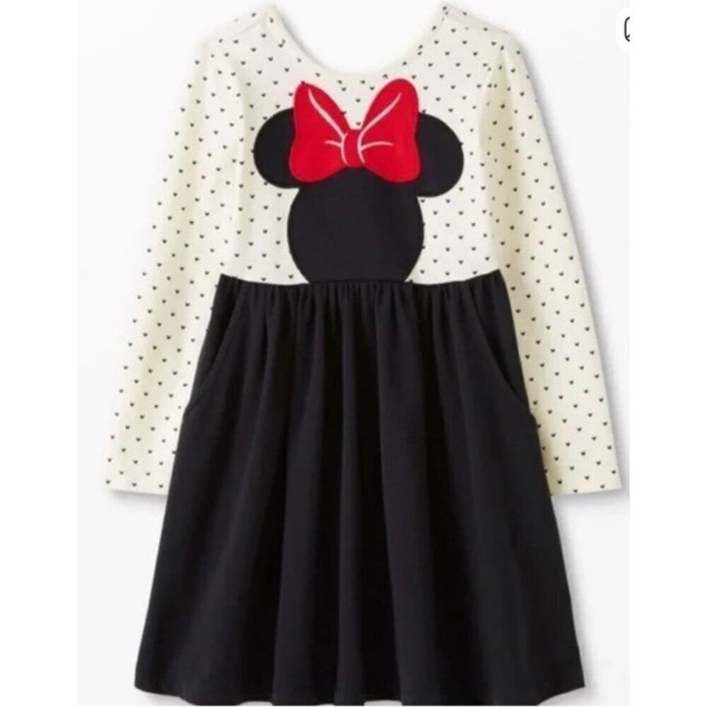 Hanna Andersson Girl's Minnie Mouse Long Sleeved Pocket Black White Red Dress